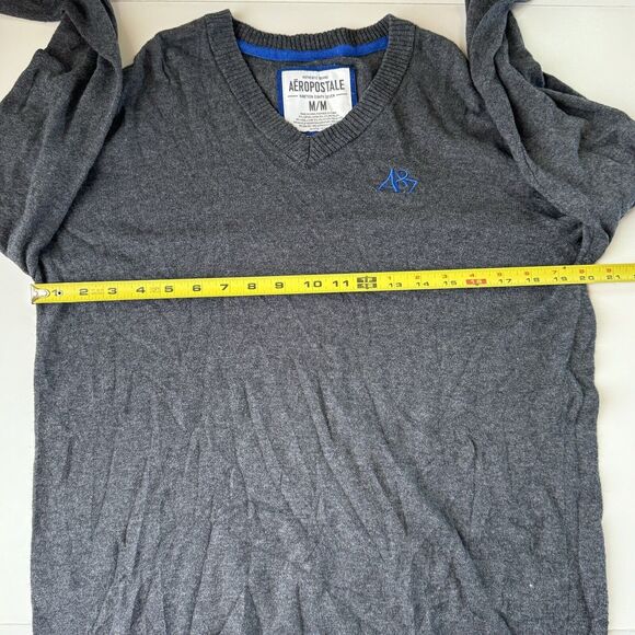 Aeropostale Men's V-Neck Sweater Long Sleeve Logo Gray Heather Size Medium - Picture 5 of 12